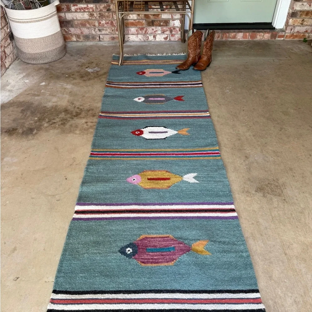 Colorful Fish Pattern Kilim Rug - Wool Rug - Picture 4 of 8